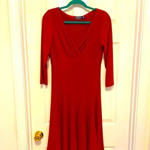Fabulous Red American Living dress! Lovely V-Neck with 3/4 sleeves. Size 8.